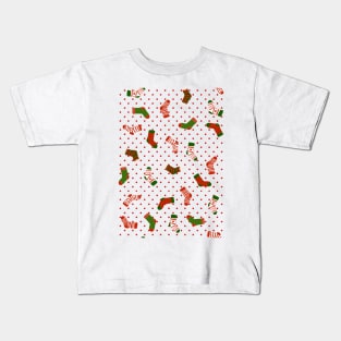 Christmas sock illustration, cute red polka dot holiday pattern 4 Kids T-Shirt